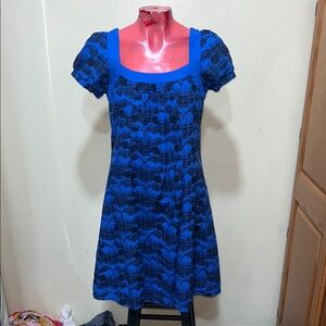 Anthropologie Blue and Black Patterned Dress